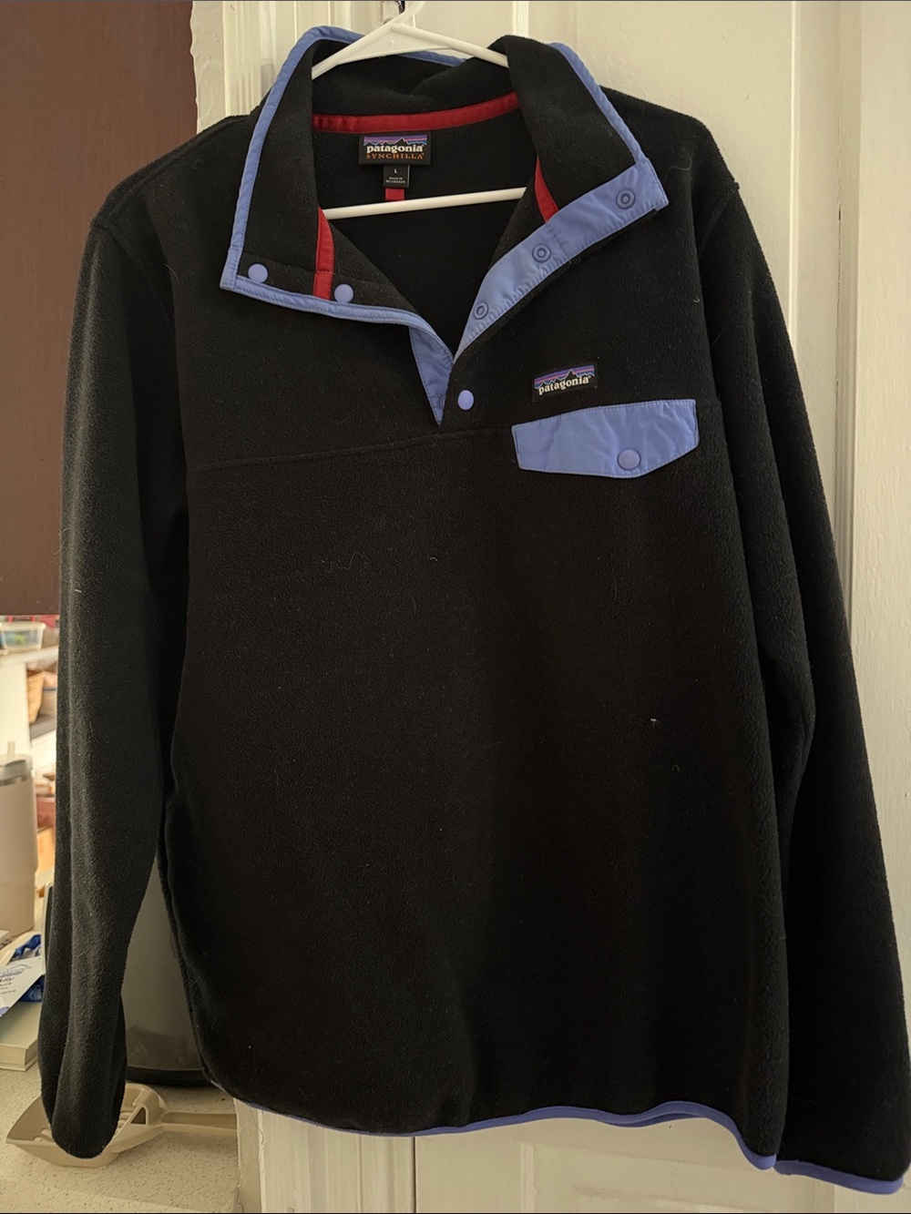 Patagonia Black Fleece Pullover with Light Purple Trim